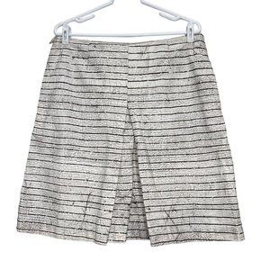 Tory Burch Womens Skirt 12 White Stripe Palma Hand Painted A Line Canvas Skirt